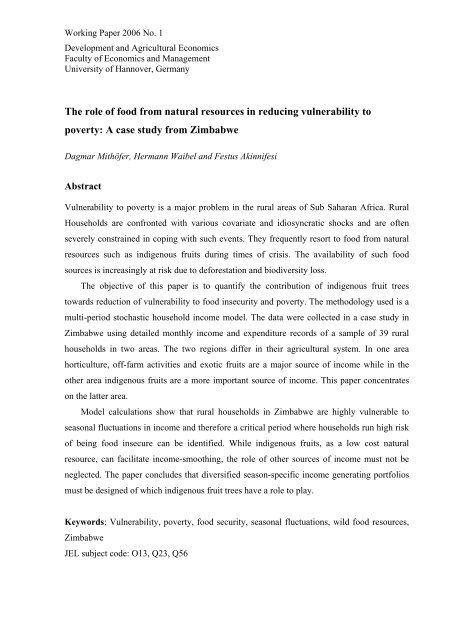 The role of food from natural resources in reducing vulnerability to ...