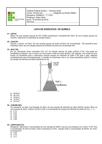 LISTA DE EXERCÃCIOS DE QUÃMICA. - Instituto Federal Goiano