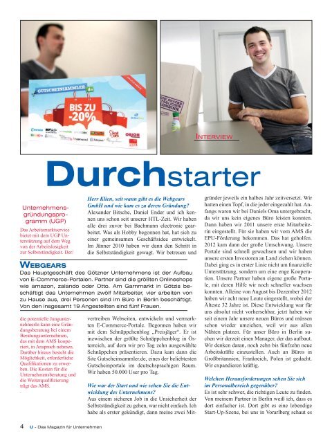 U - Das Magazin fÃ¼r Unternehmen des AMS Vorarlberg