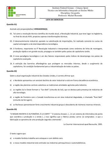 Geografia Professor: Michel Reze - Instituto Federal Goiano