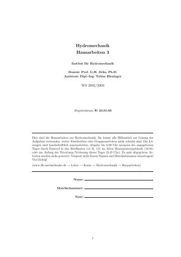 Hydromechanik Hausarbeiten 3 - IfH