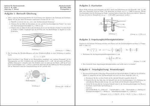 Aufgabe 1: Bernoulli Gleichung Aufgabe 2: Kavitation Aufgabe ... - IfH