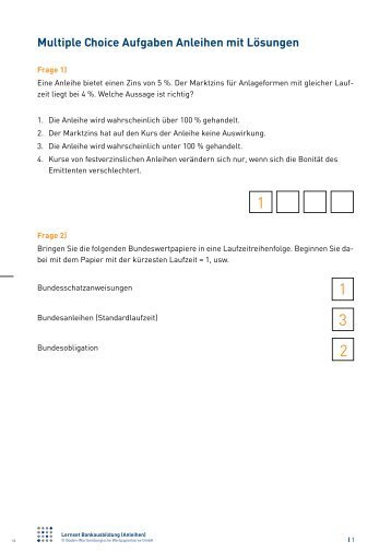 Multiple Choice Aufgaben Anleihen mit LÃ¶sungen - BÃ¶rse Stuttgart