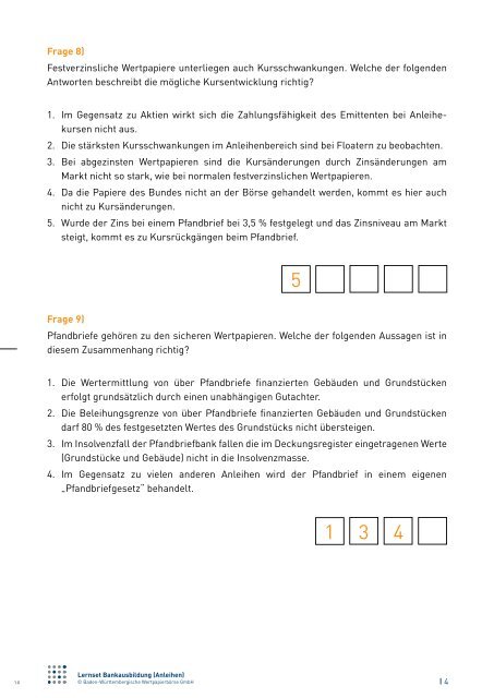 Multiple Choice Aufgaben Anleihen mit LÃ¶sungen - BÃ¶rse Stuttgart