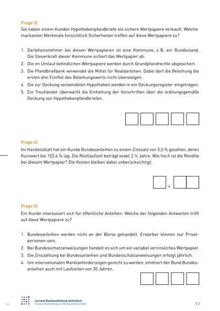 Multiple Choice Aufgaben Anleihen - BÃ¶rse Stuttgart