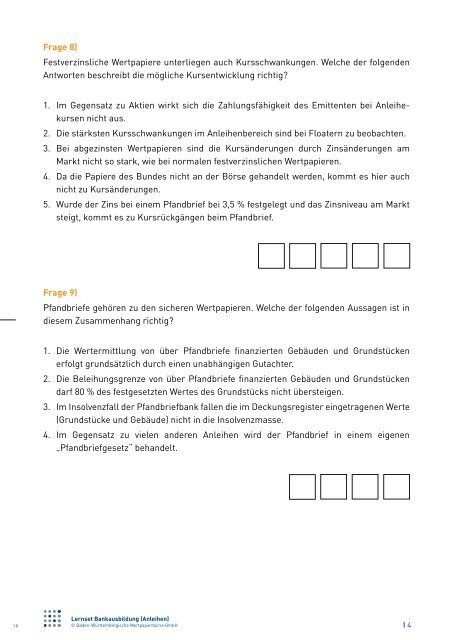 Multiple Choice Aufgaben Anleihen - BÃ¶rse Stuttgart
