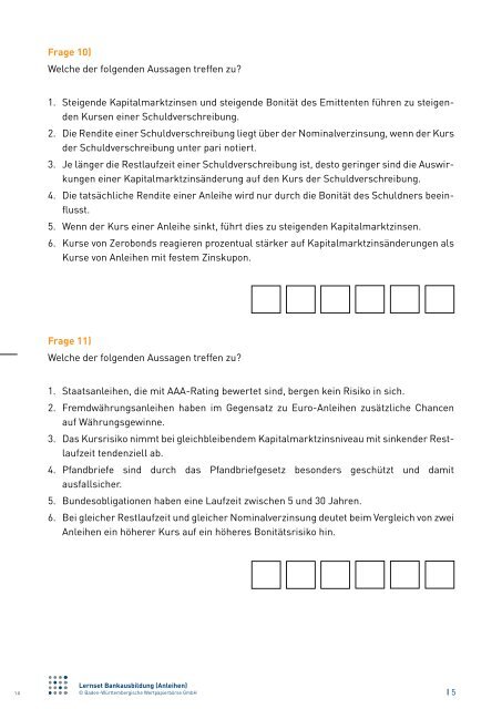 Multiple Choice Aufgaben Anleihen - BÃ¶rse Stuttgart