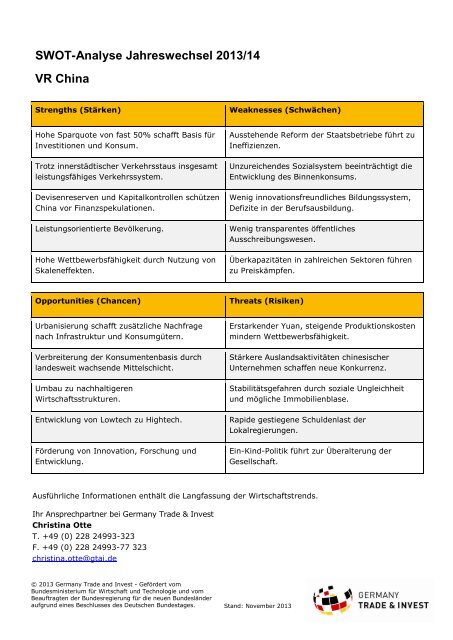 Wirtschaftstrends kompakt Jahreswechsel 2013/14 VR China