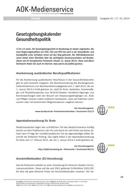 ams-Politik 01/14 - AOK-Bundesverband