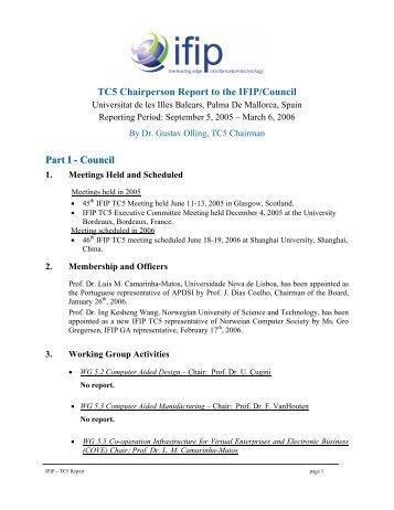 TC5 Chairperson Report to the IFIP/Council Part I - Council