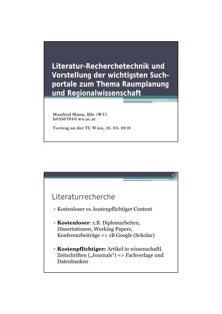 Literatur-Recherchetechnik und Vorstellung der wichtigsten ... - IFIP