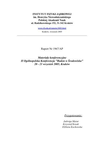 Radon w Årodowisku - Instytut Fizyki JÄdrowej PAN