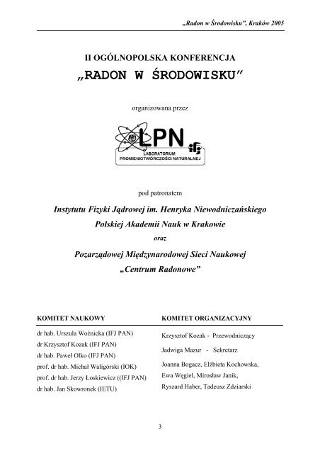 Radon w Årodowisku - Instytut Fizyki JÄdrowej PAN