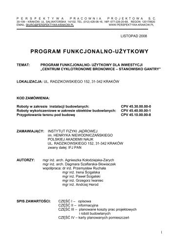 program funkcjonalno-uÅ¼ytkowy - Instytut Fizyki JÄdrowej PAN
