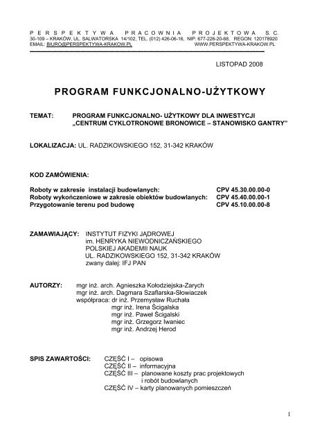 program funkcjonalno-uÅ¼ytkowy - Instytut Fizyki JÄdrowej PAN
