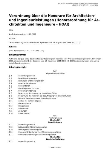 Honorarordnung fÃ¼r Architekten und Ingenieure - HOAI