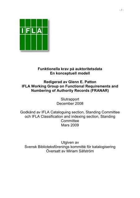 Funktionella krav pÃ¥ auktoritetsdata - IFLA