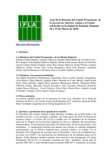 Acta de la ReuniÃ³n del ComitÃ© Permanente de la SecciÃ³n de ... - IFLA