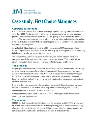 Case study: First Choice Marquees - Institute for Manufacturing ...