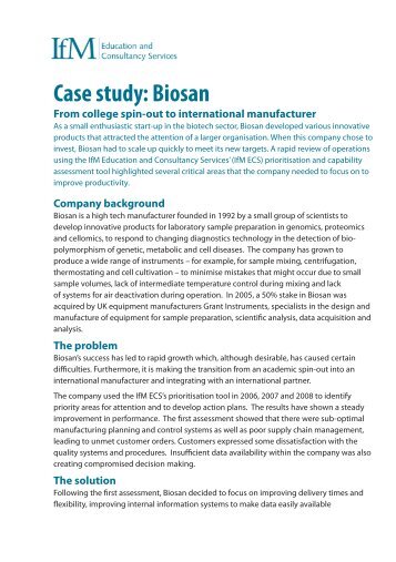 Case study: Biosan - Institute for Manufacturing