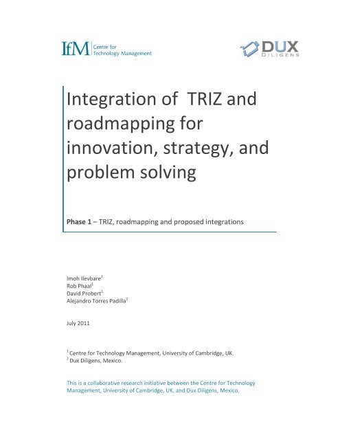 Integration of TRIZ and Roadmapping for innovation and strategy