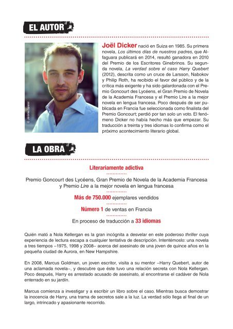 Dossier de prensa La verdad sobre el caso Harry Quebert - Alfaguara