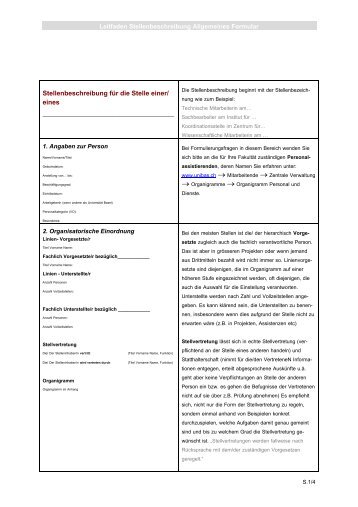 Stellenbeschreibung fÃ¼r die Stelle einer/ eines