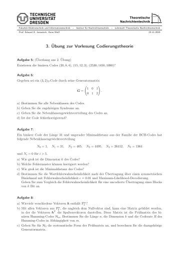 3. Ãbung zur Vorlesung Codierungstheorie - Institut fÃ¼r ...