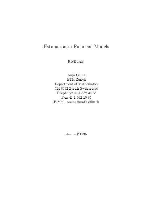 Estimation in Financial Models - RiskLab