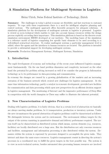 A Simulation Platform for Multiagent Systems in Logistics - IFOR