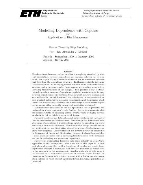 Modelling Dependence with Copulas - IFOR