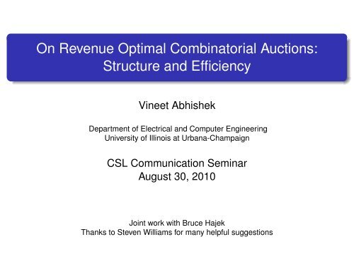 On Revenue Optimal Combinatorial Auctions - IFP Group at the ...