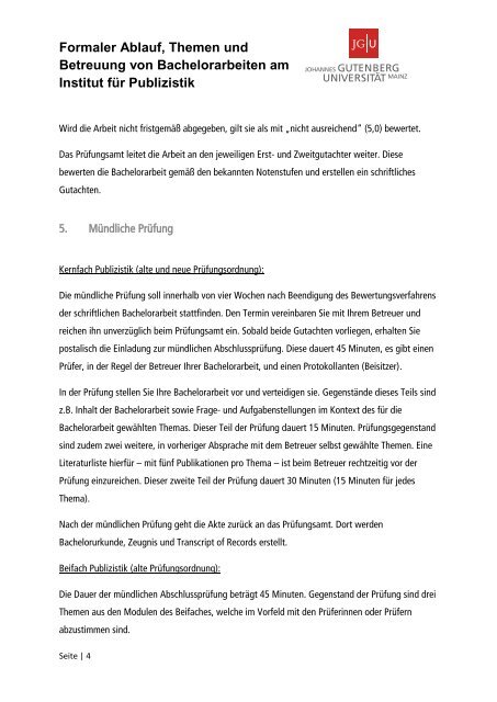 Formaler Ablauf, Themen und Betreuung von Bachelorarbeiten am ...