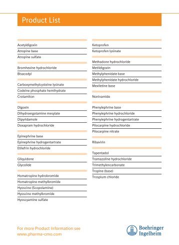 Product List - Boehringer Ingelheim