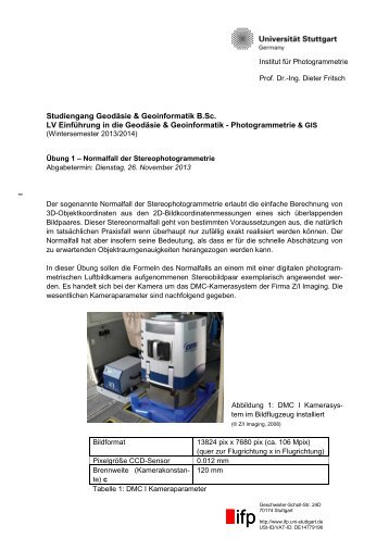 Übung 1 – Normalfall der Stereophotogrammetrie - Institut für ...