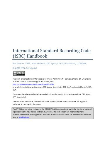 International Standard Recording Code (ISRC) Handbook - IFPI