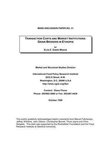 Transaction Costs and Market Institutions: Grain Brokers in Ethiopia