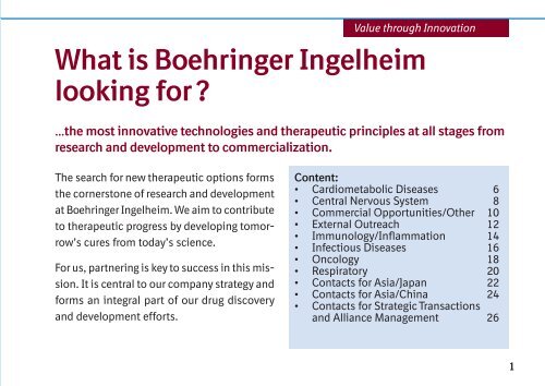 Partnering with BI Sincerely, Yours - Boehringer Ingelheim