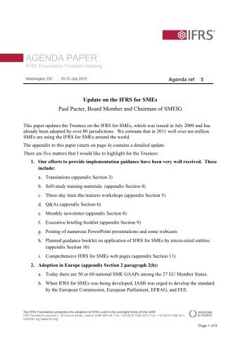 Update on IFRS for SMEs - International Accounting Standards Board