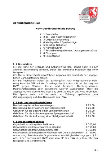 HVW GebÃ¼hrenordnung - Handballverband Westfalen