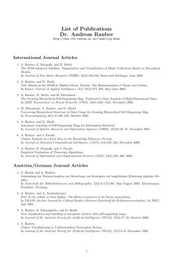 List of Publications Dr. Andreas Rauber - Information & Software ...
