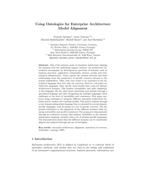 Using Ontologies for Enterprise Architecture Model Alignment