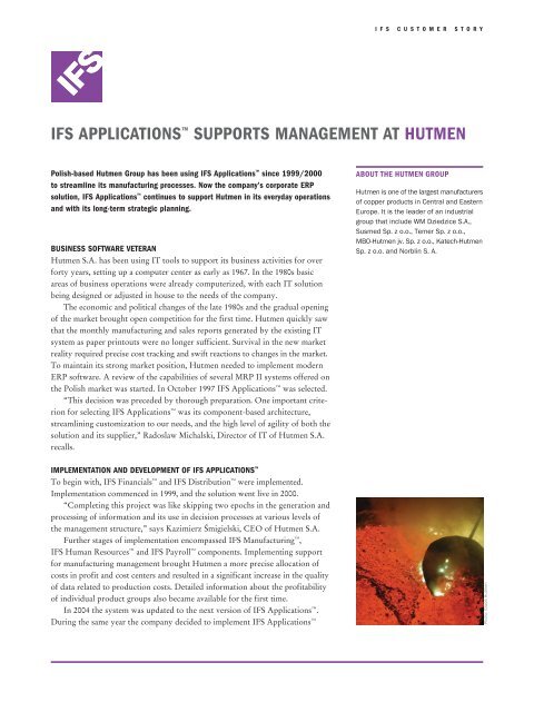 IFS APPlICAtIoNSâ¢ SuPPortS mANAGemeNt At HutmeN