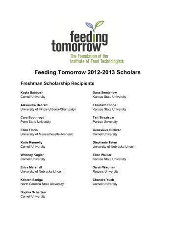 Feeding Tomorrow 2012-2013 Scholars - IFT.org - Institute of Food ...