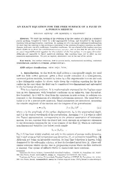 An Exact Equation For The Free Surface Of A Fluid In A Porous Medium