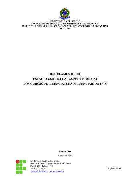 regulamento do estÃ¡gio curricular supervisionado dos cursos - IFTO