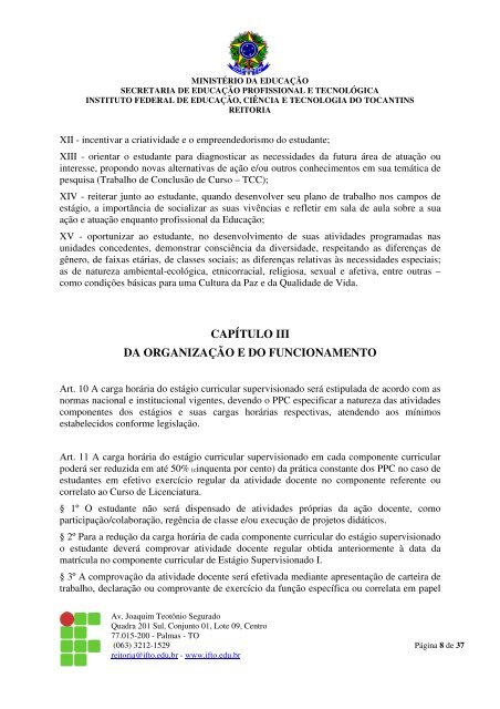 regulamento do estÃ¡gio curricular supervisionado dos cursos - IFTO