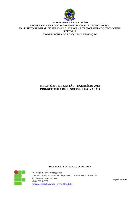 Relatorio Anual exercicio 2012 - IFTO