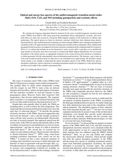 Optical and energy-loss spectra of the antiferromagnetic transition ...