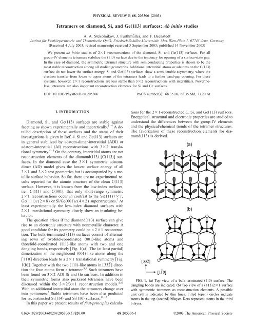 Tetramers on diamond, Si, and Geâ113â¦ surfaces: Ab initio studies